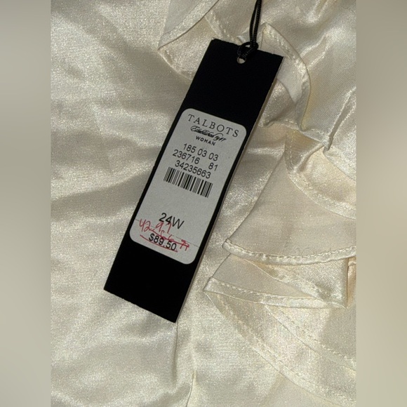 Talbots‎ Top Blouse Womens Plus Size 24W Ruffle Neck Sheer Ivory Career Silk New - Picture 5 of 10